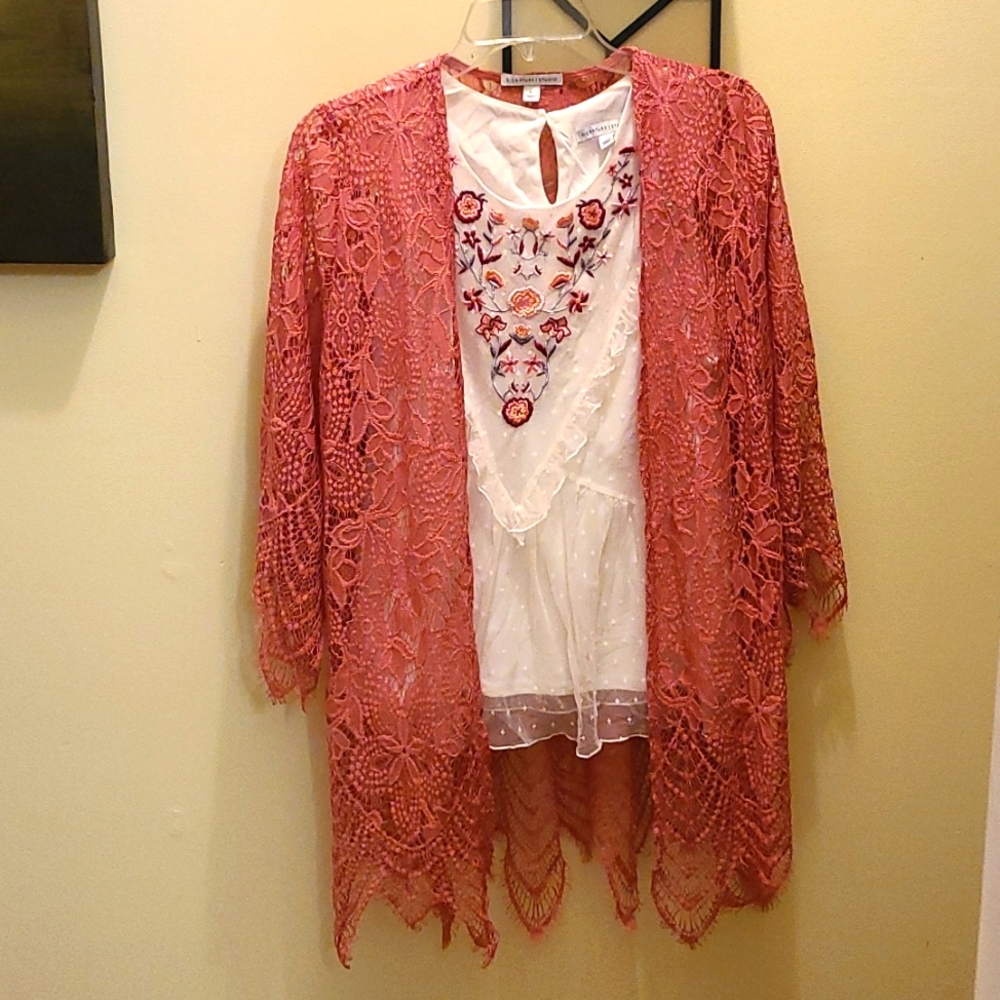 Signature Studio Sleeve Top and Lace Cardigan